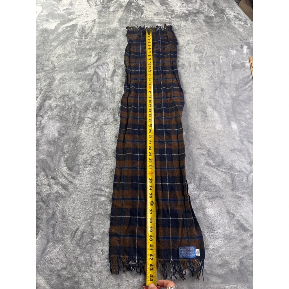 Pendleton Men's Scarf One Size Brown Woven Brand Label Wool Fringe Plaid IN USA